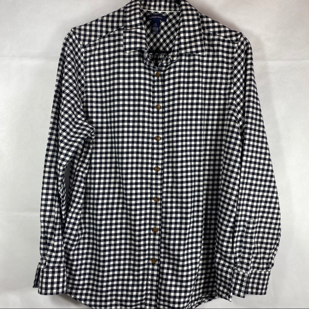 Lands End Black Gingham Check Baumwolle Shirt